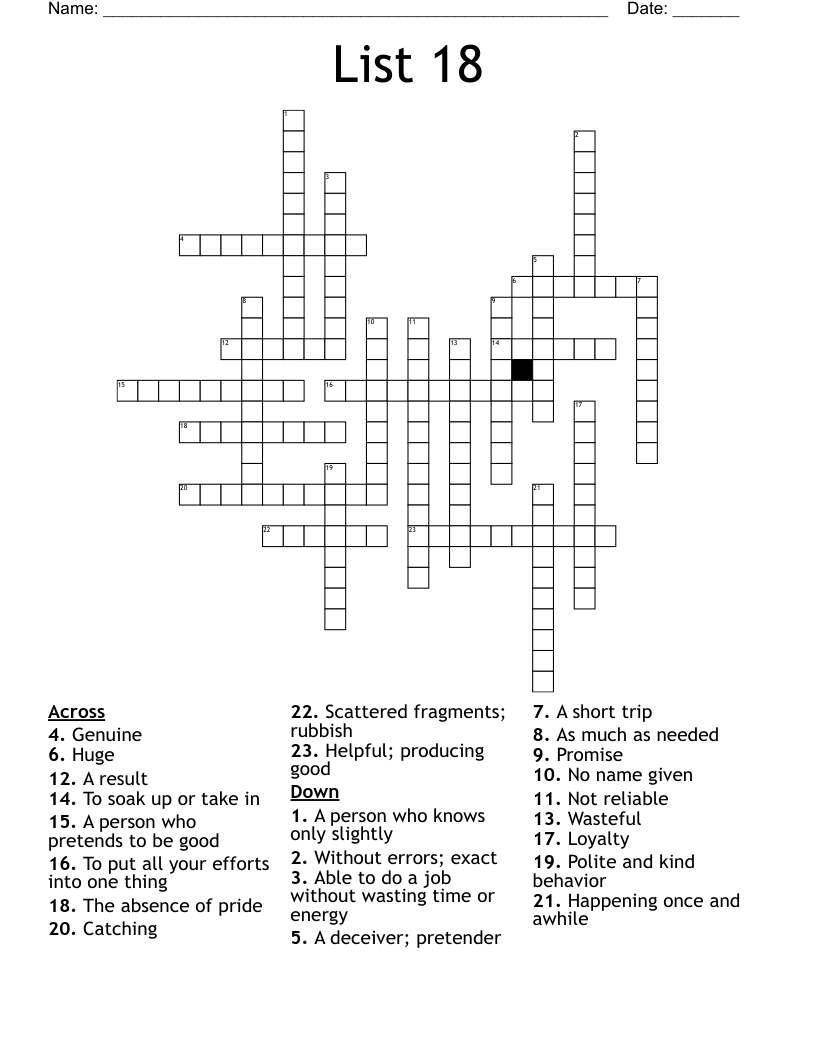List 18 Crossword WordMint