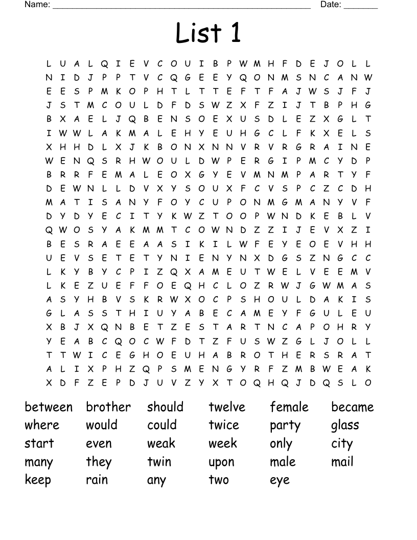 List 1 Word Search - WordMint