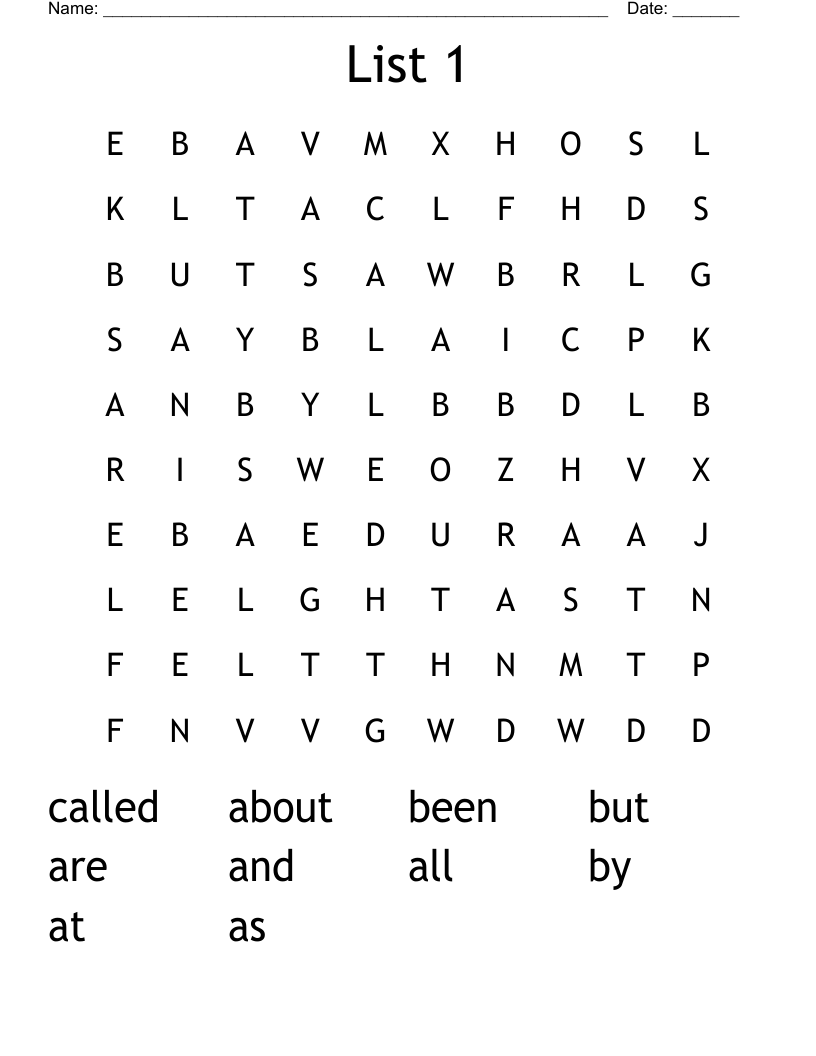 List 1 Word Search - WordMint