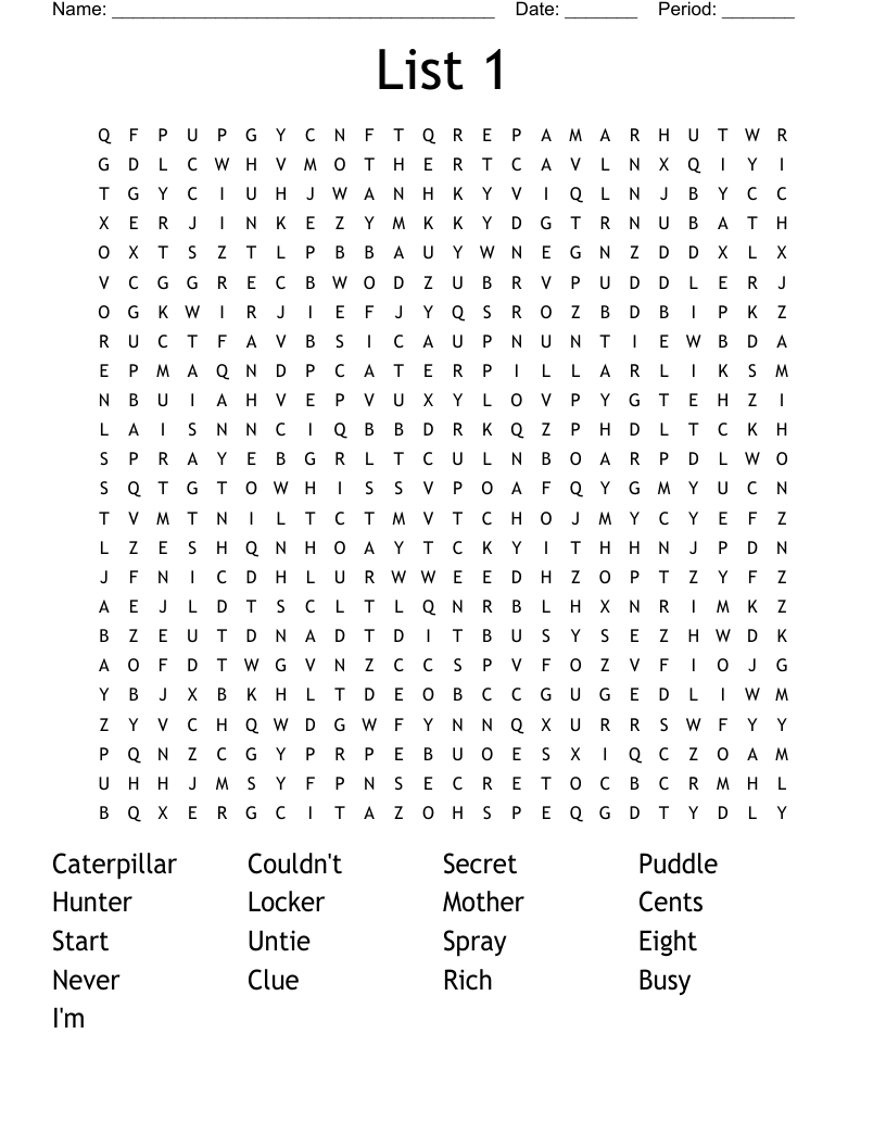 List 1 Word Search - WordMint
