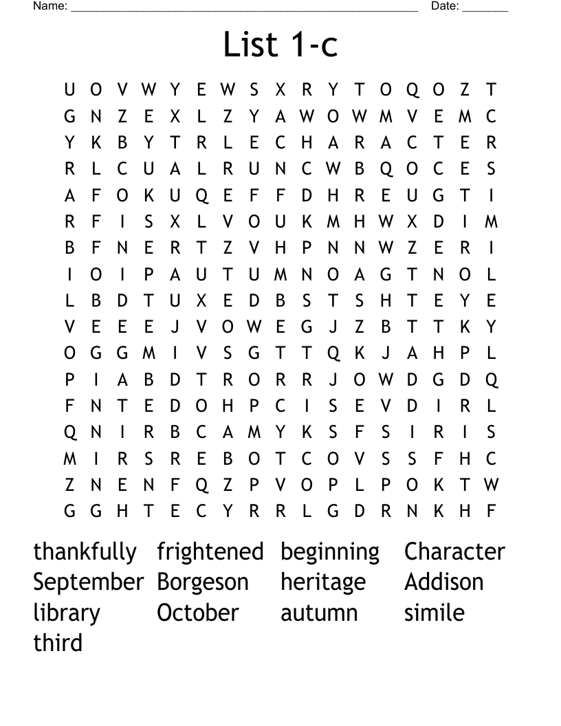 List 1c Word Search WordMint