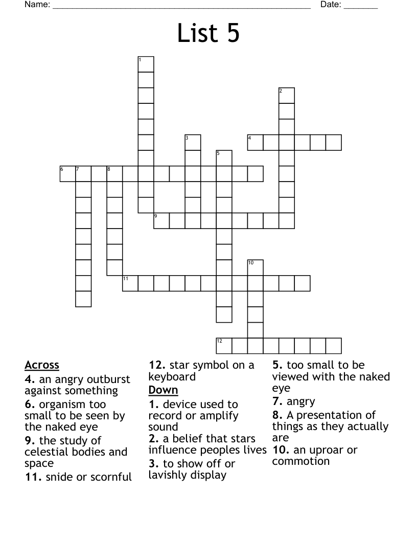 List 5 Crossword - WordMint