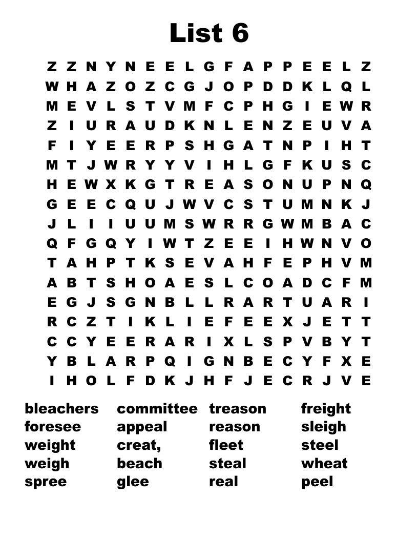 List 6 Word Search WordMint