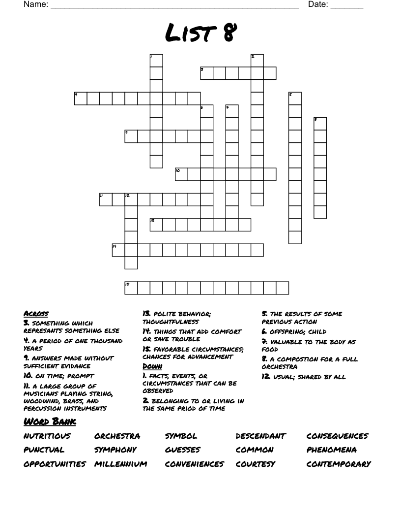 List 8 Crossword WordMint
