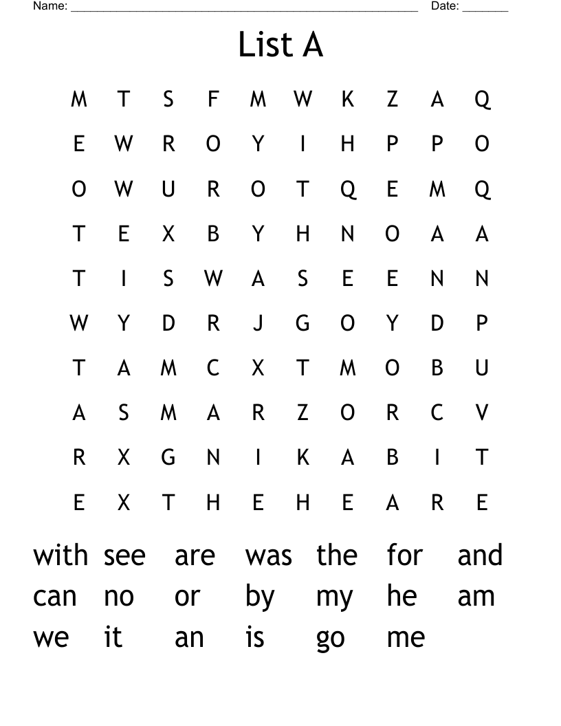 List A Word Search - WordMint