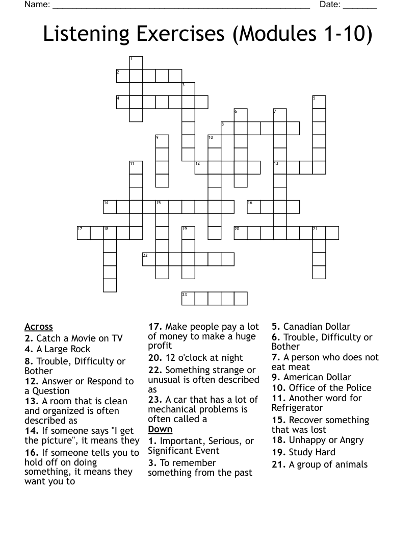 Listening Exercises (Modules 110) Crossword WordMint