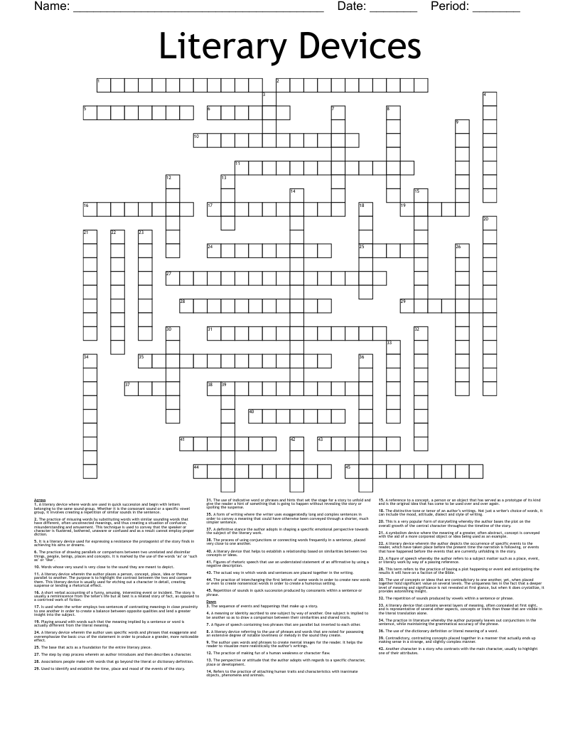 Literary Devices Crossword WordMint