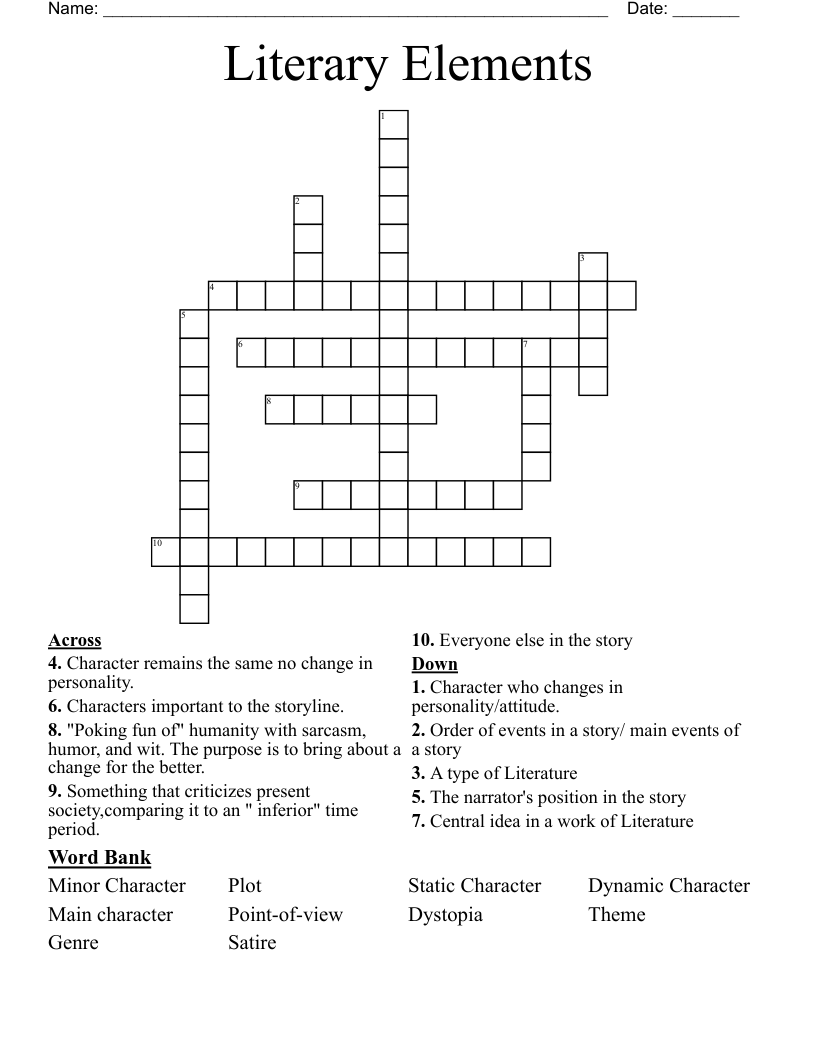 Literary Elements Crossword - WordMint