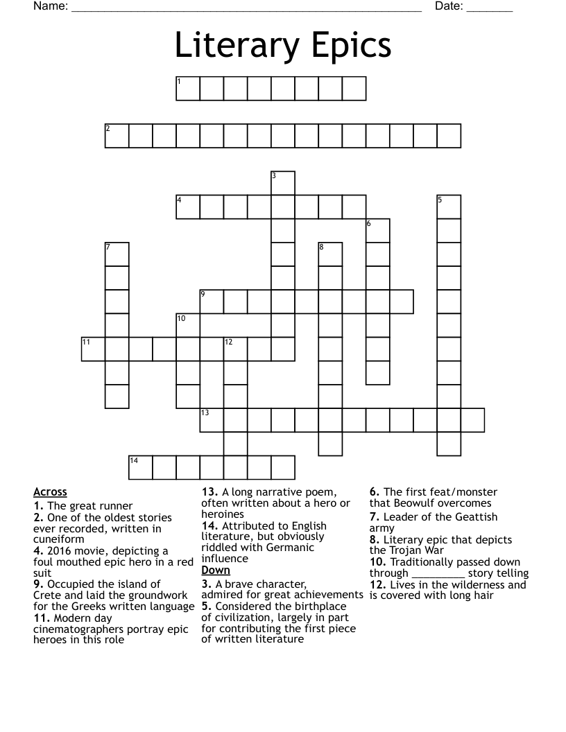 Literary Epics Crossword WordMint