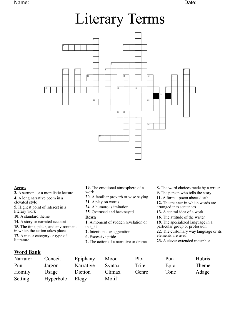 Literary Terms Crossword WordMint