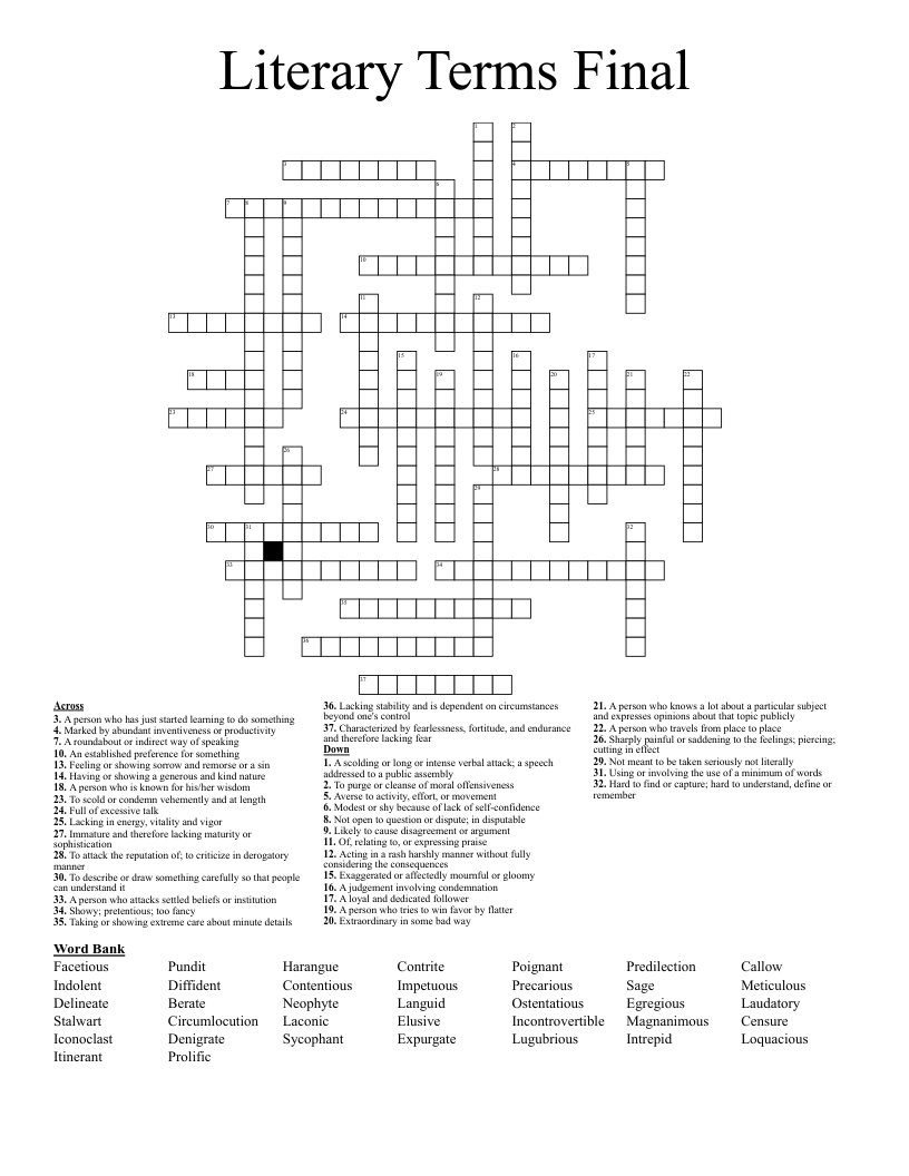 Literary Terms Final Crossword WordMint