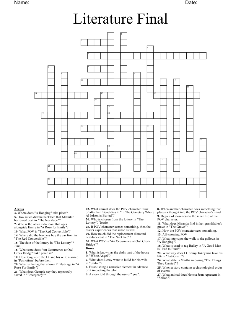 Literary Crossword WordMint