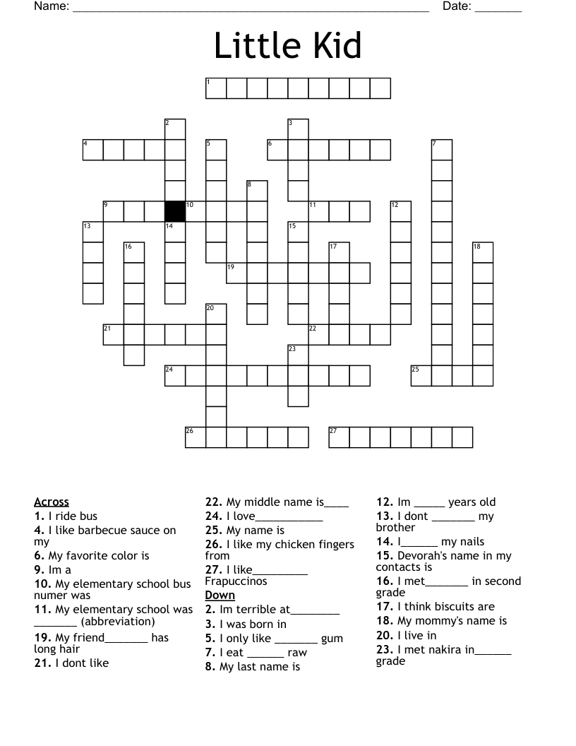Little Kid Crossword - WordMint