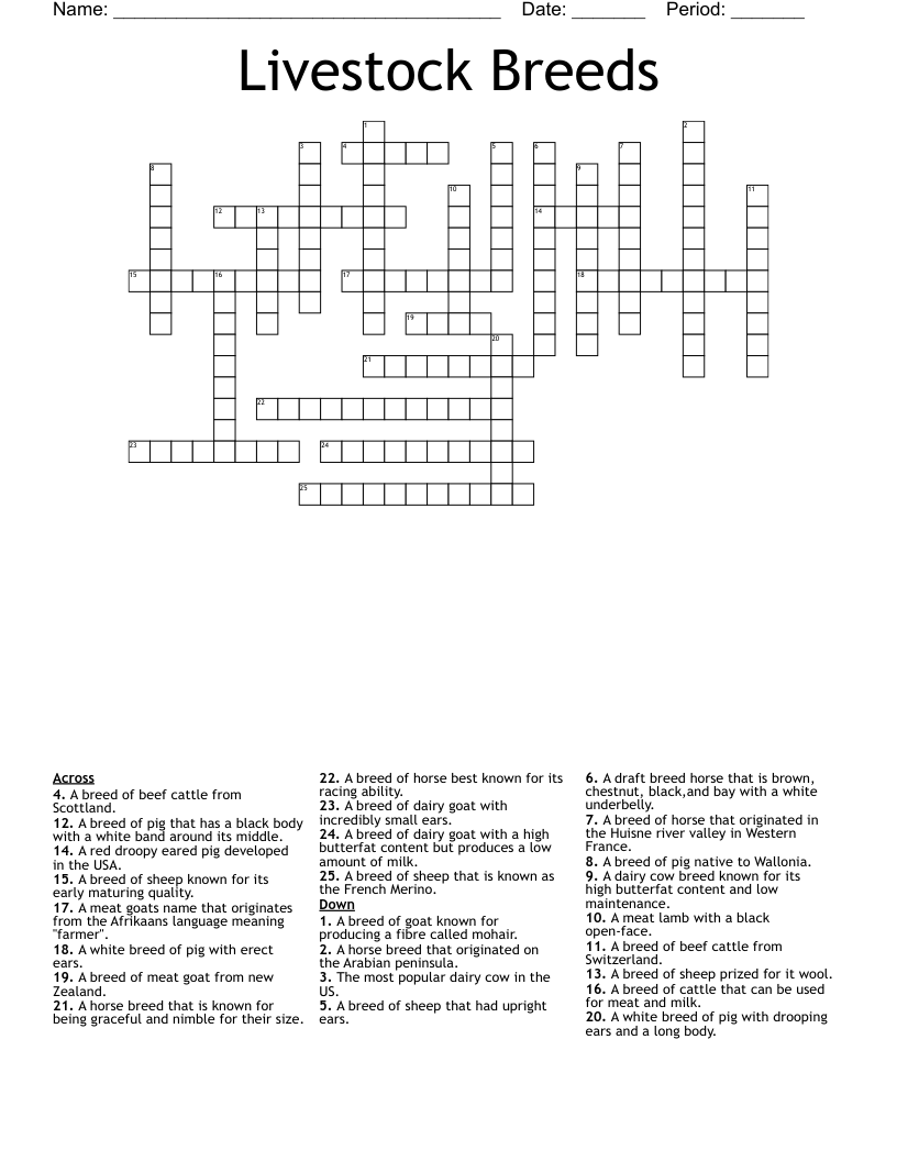 Horse Crossword Puzzle WordMint