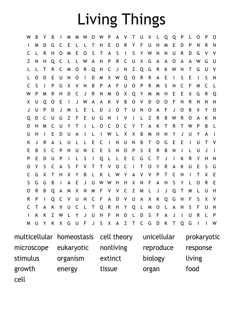 Living Things Word Search WordMint