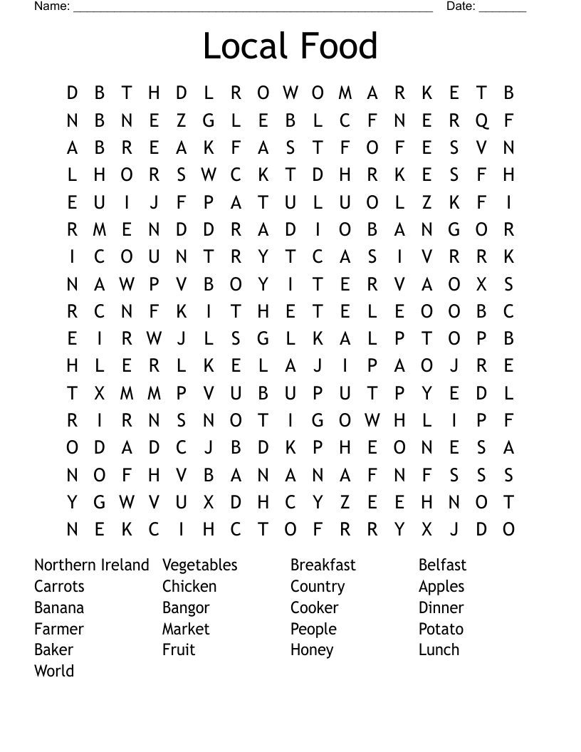 Local Food Word Search WordMint