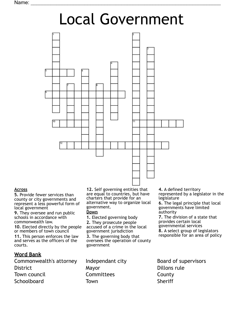 Local Government Crossword WordMint