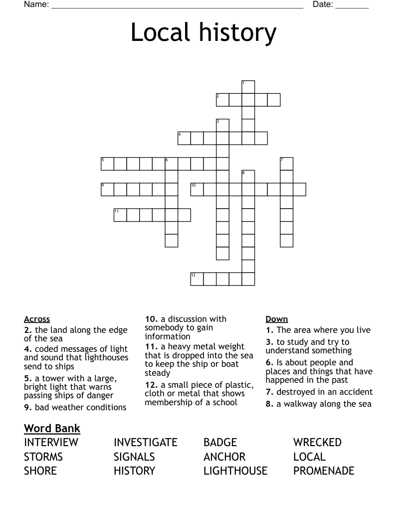 Local history Crossword WordMint