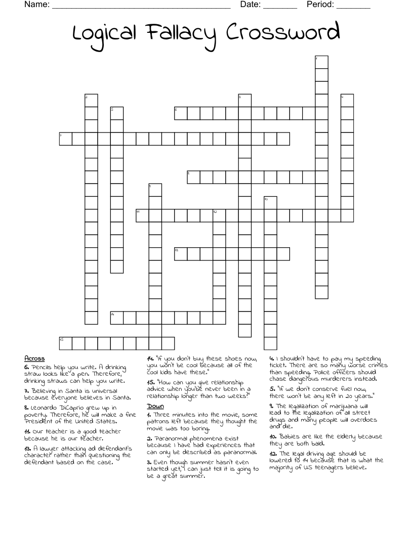 Logical Fallacy Words Word Search WordMint