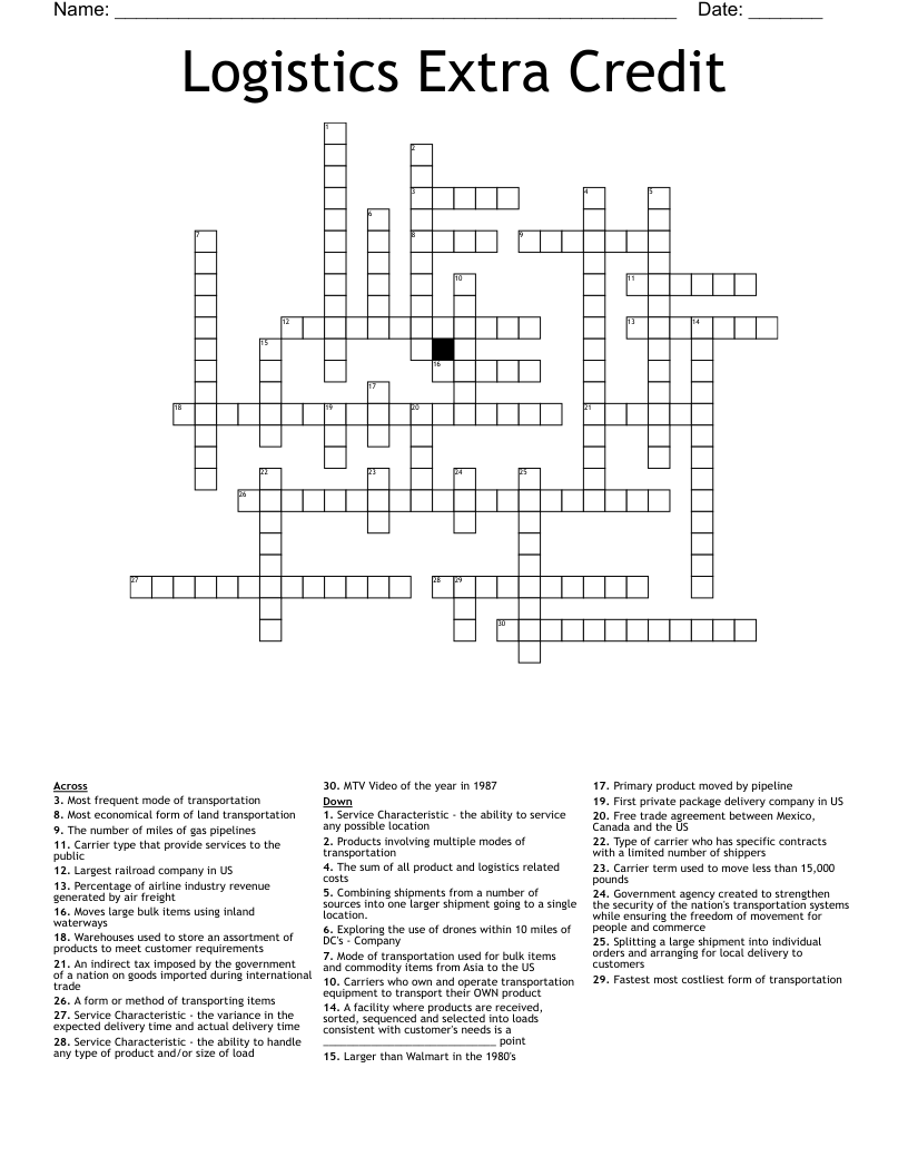 Transportation & Logistics Crosswords, Word Searches, Bingo Cards WordMint