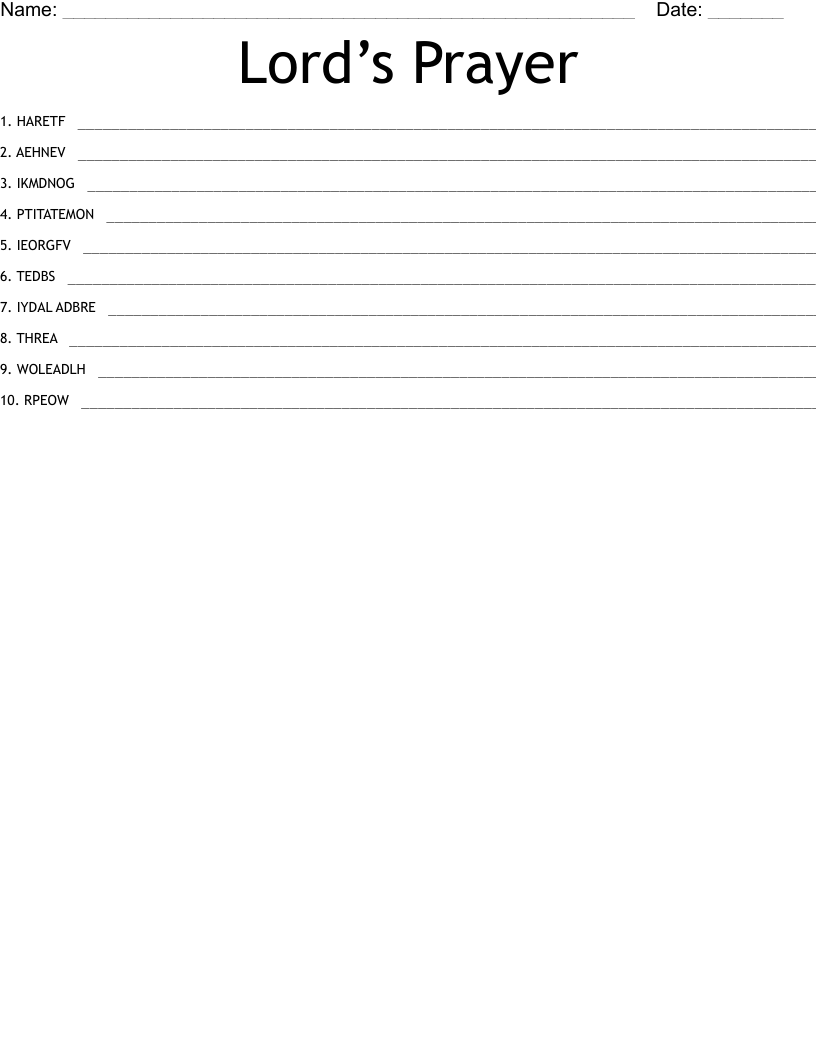 Lord’s Prayer Word Scramble WordMint