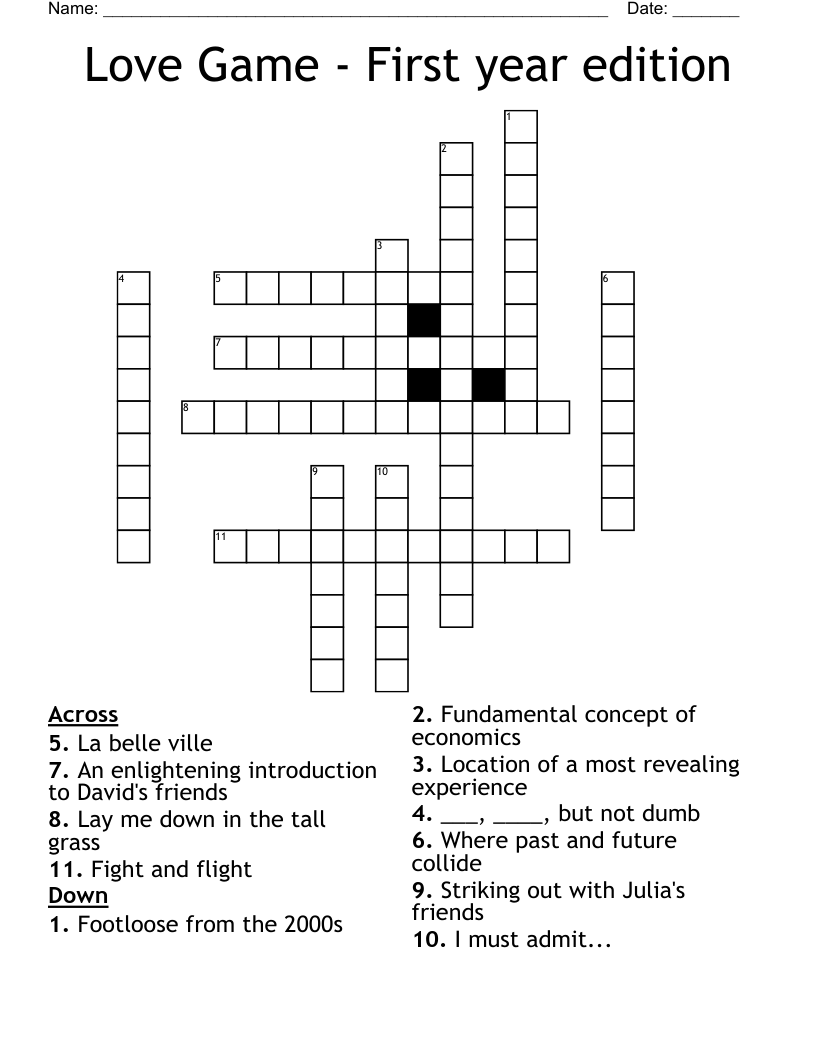 Love Game First year edition Crossword WordMint