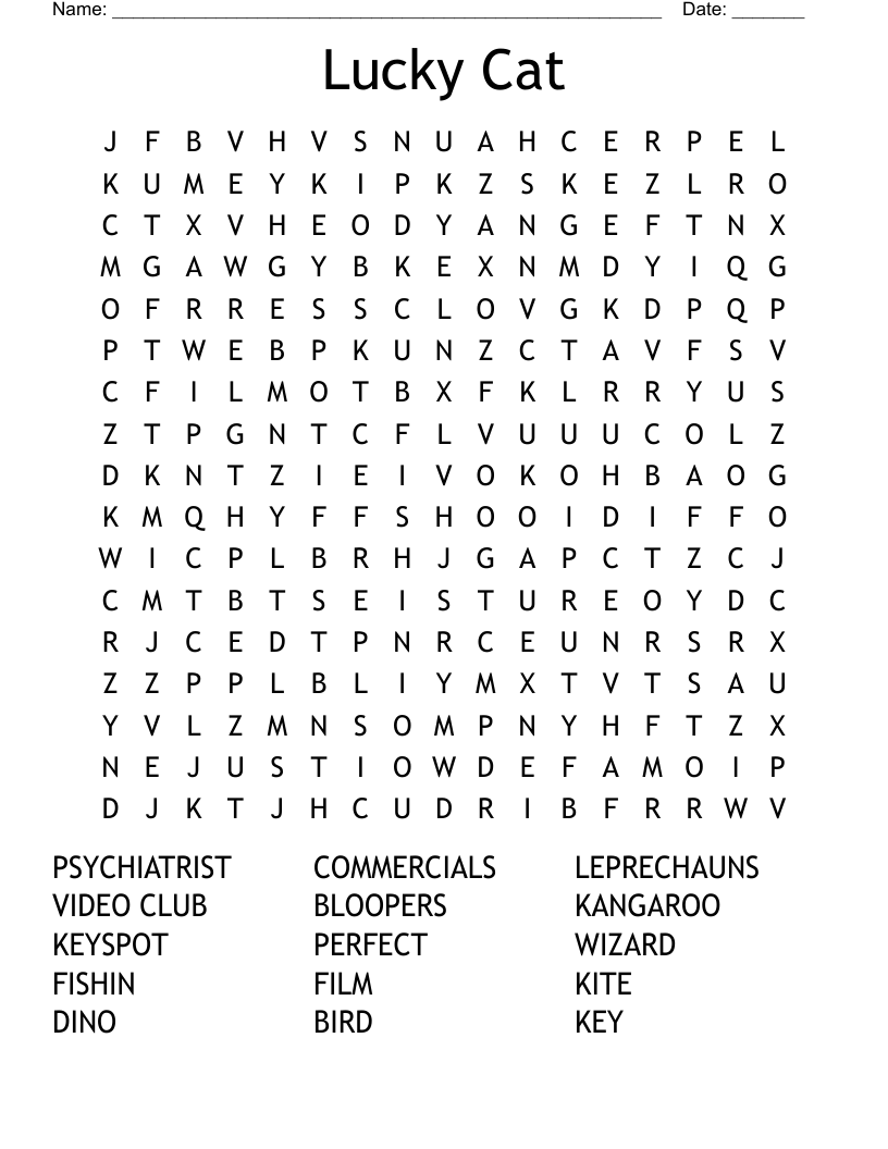 Lucky Cat Word Search WordMint