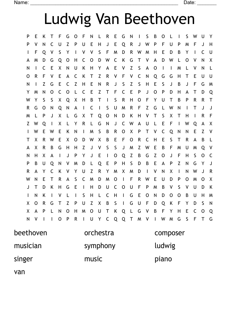 Ludwig Van Beethoven Word Search WordMint