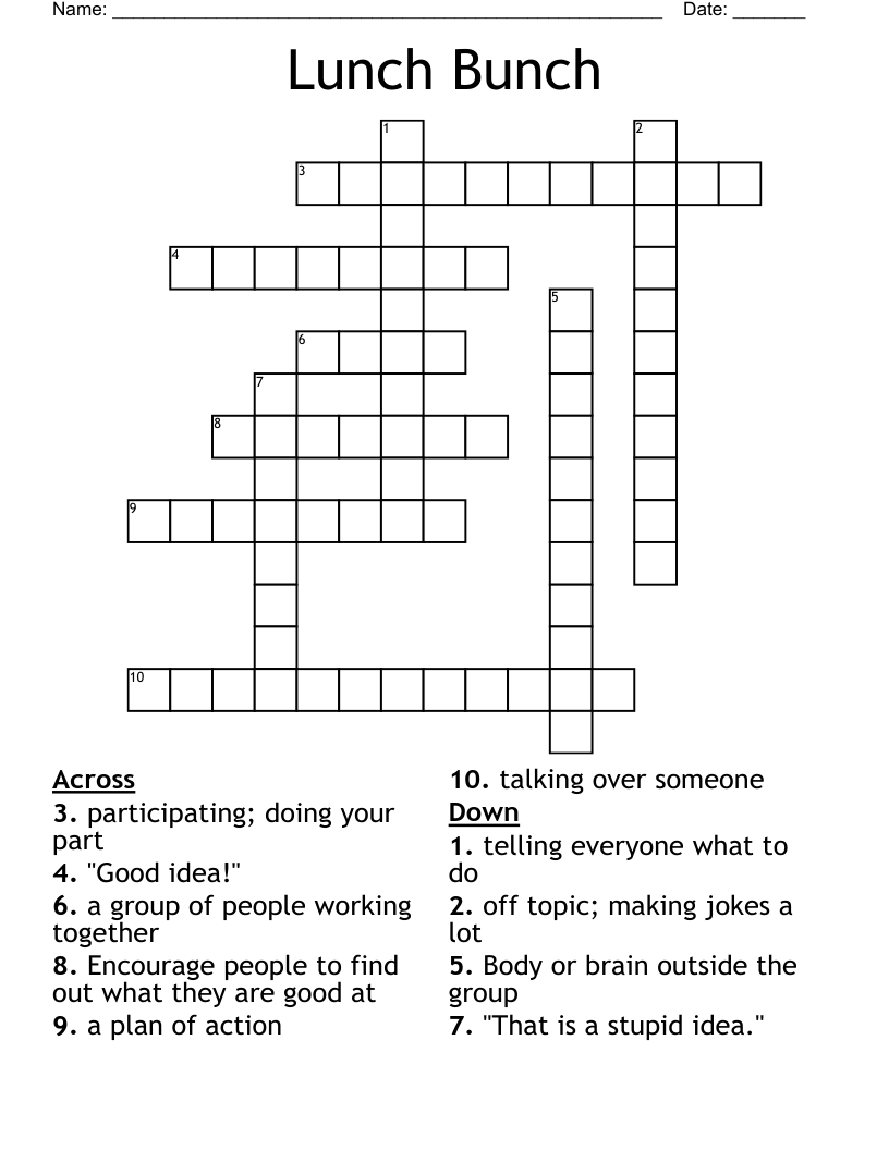 Lunch Bunch Crossword WordMint