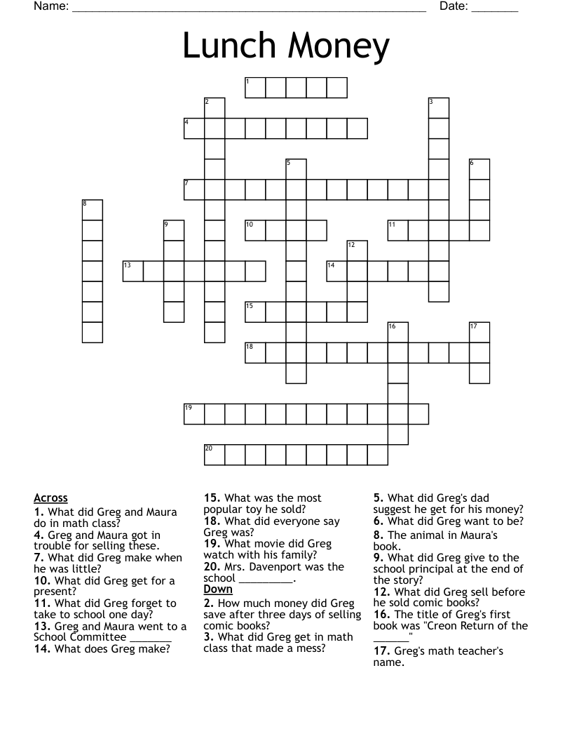 Lunch Money Crossword WordMint