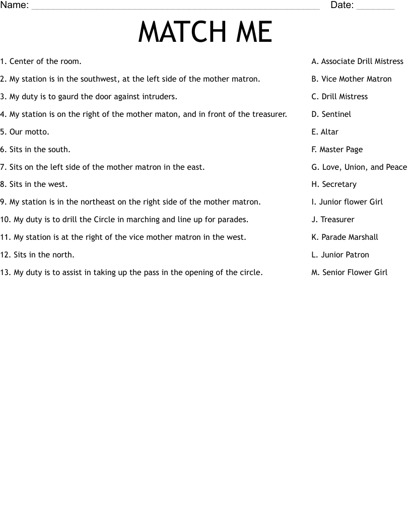 MATCH ME Worksheet WordMint