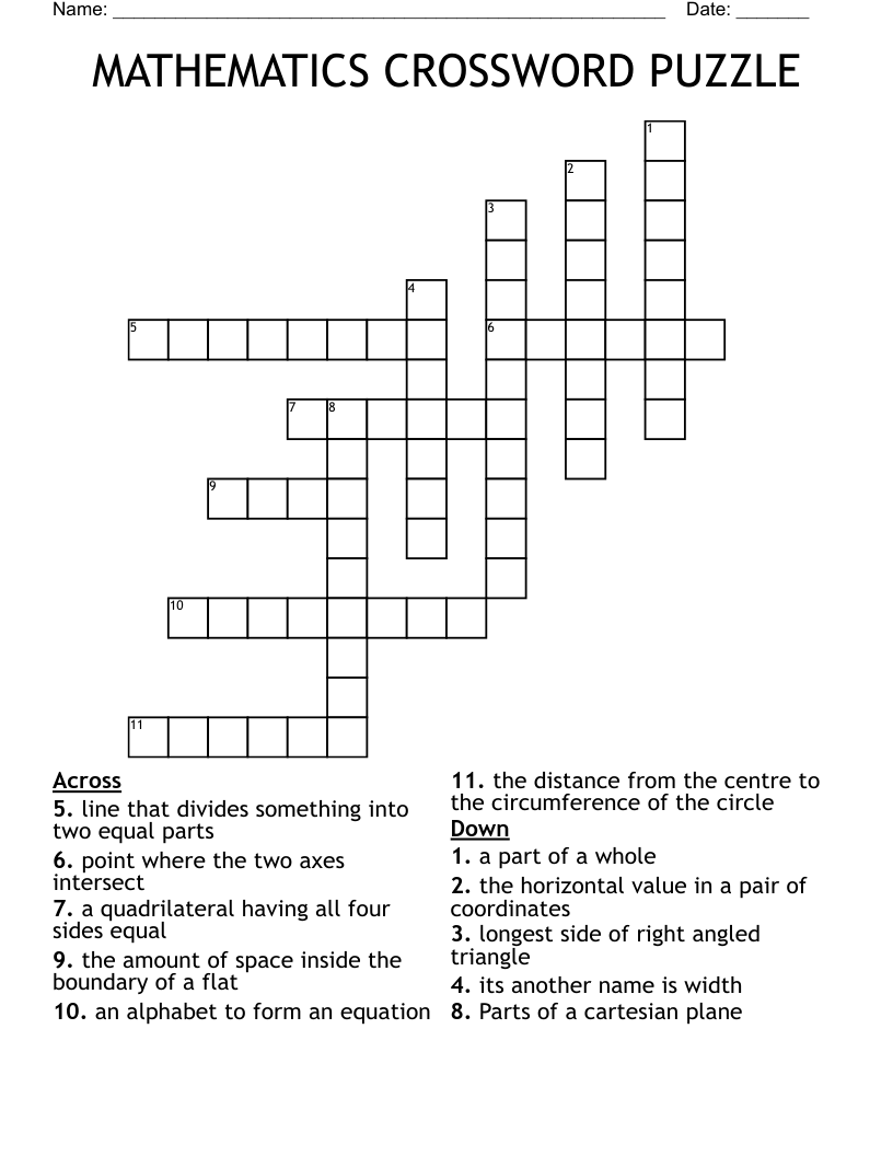 MATHEMATICS CROSSWORD PUZZLE WordMint