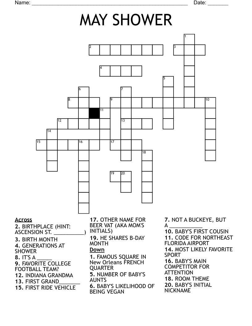 MAY SHOWER Crossword WordMint