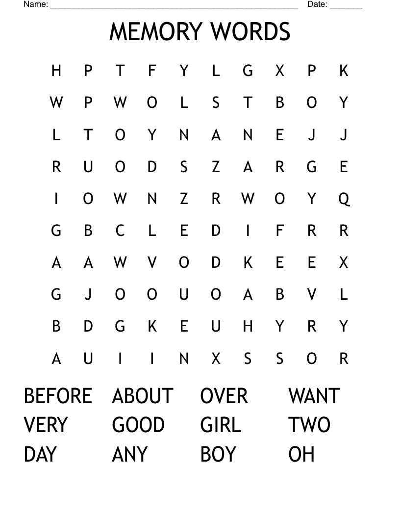 MEMORY WORDS Word Search WordMint