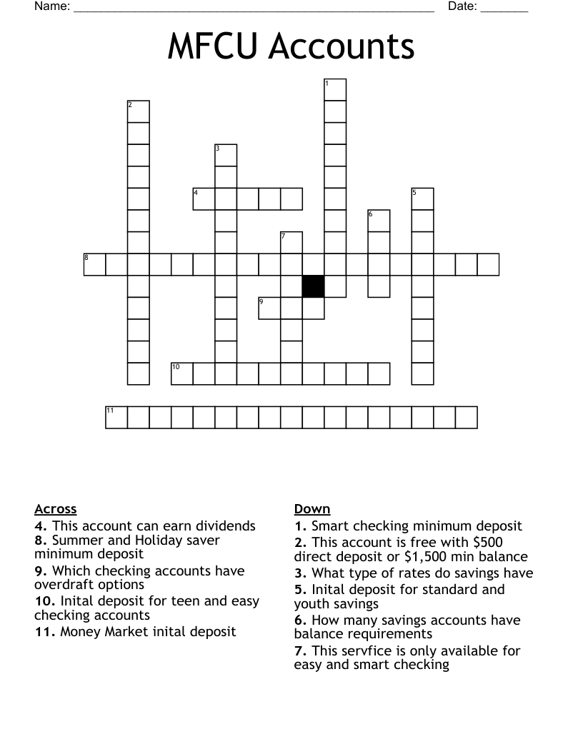 MFCU Accounts Crossword WordMint