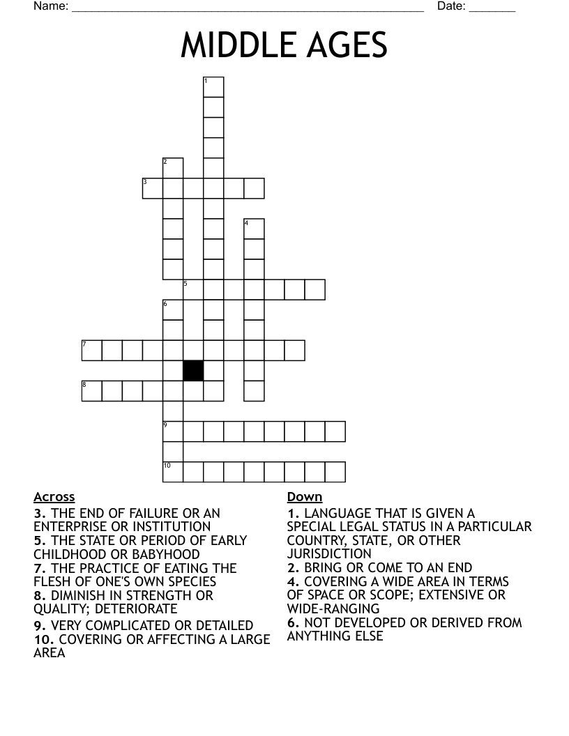 MIDDLE AGES Crossword WordMint