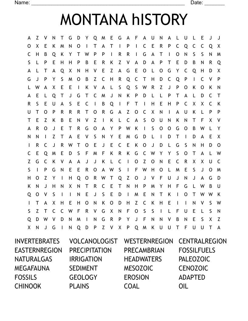 MONTANA hISTORY Word Search WordMint