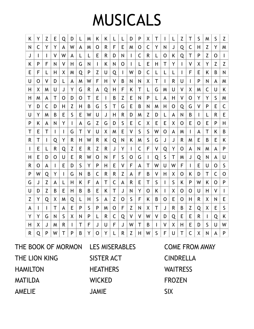 MUSICALS Word Search WordMint