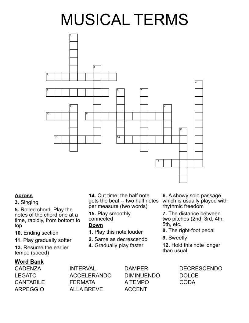 MUSICAL TERMS Crossword WordMint