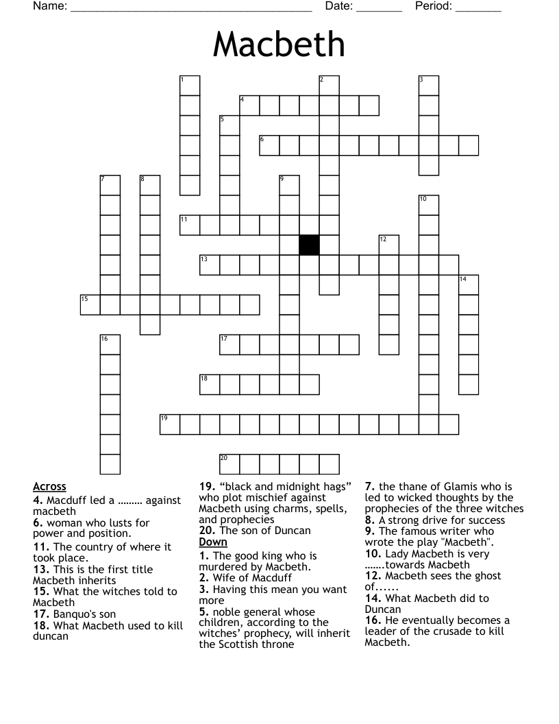 Macbeth Crossword WordMint
