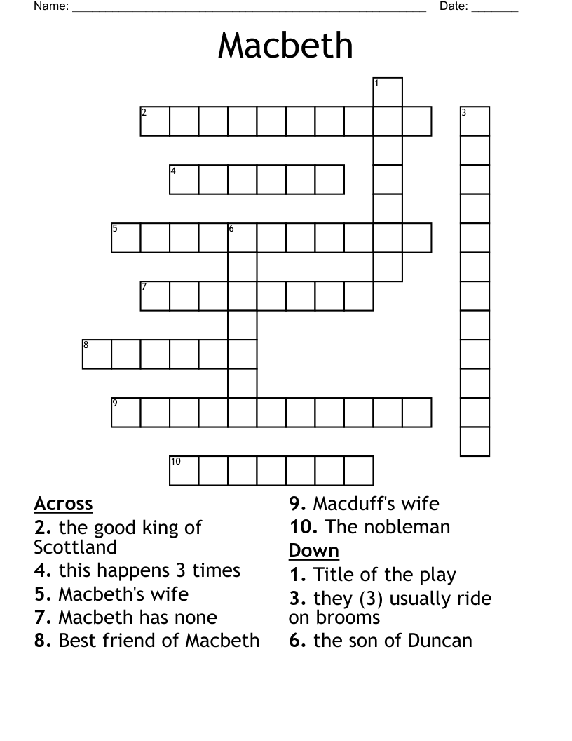 Macbeth Crossword WordMint