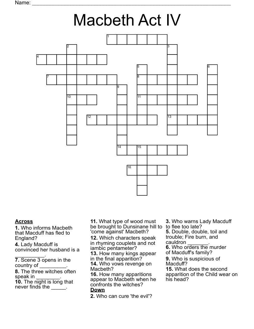 Macbeth Act 4 Crossword WordMint
