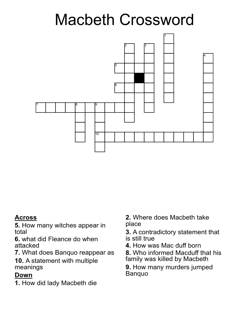 Macbeth Crossword WordMint