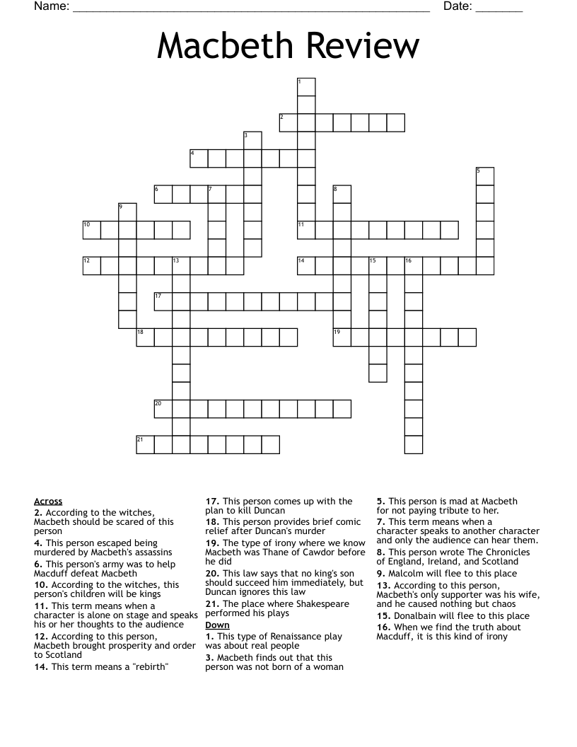 Similar to Macbeth Crossword Puzzle WordMint