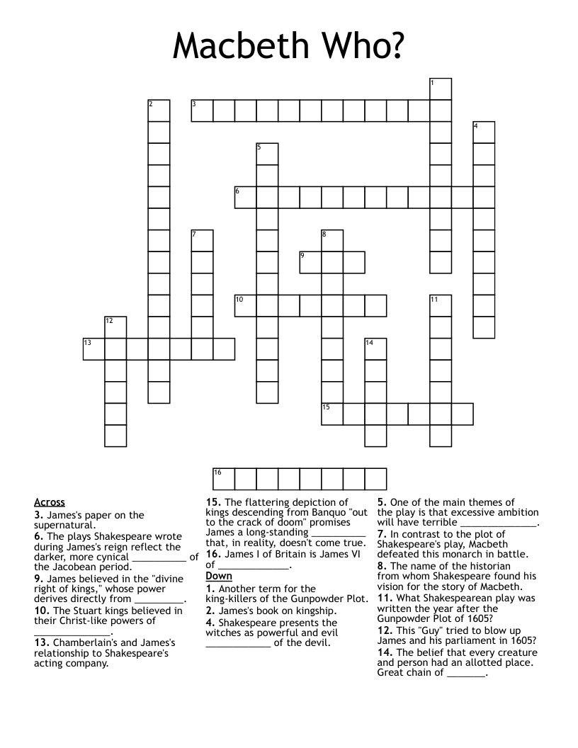 Macbeth Who? Crossword WordMint