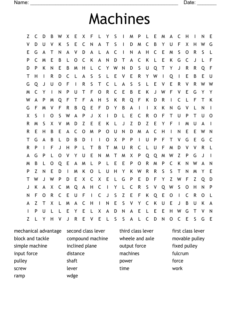 Simple Machines Word Search WordMint
