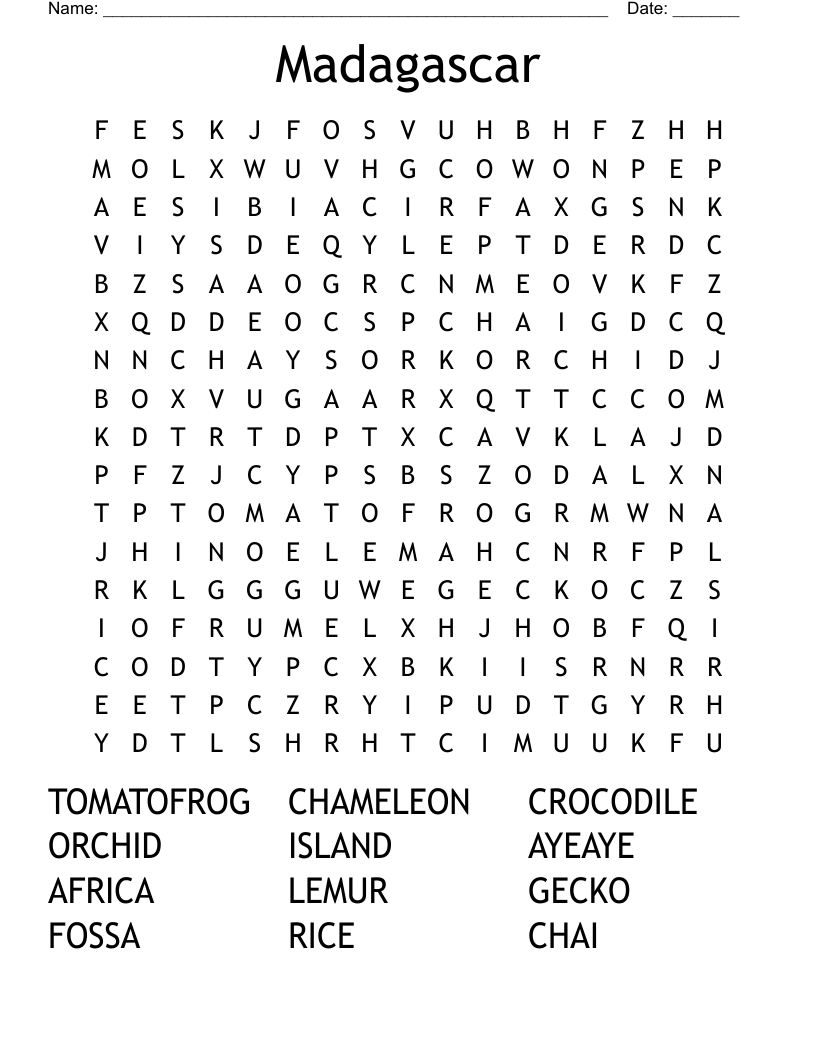 Madagascar Word Search WordMint