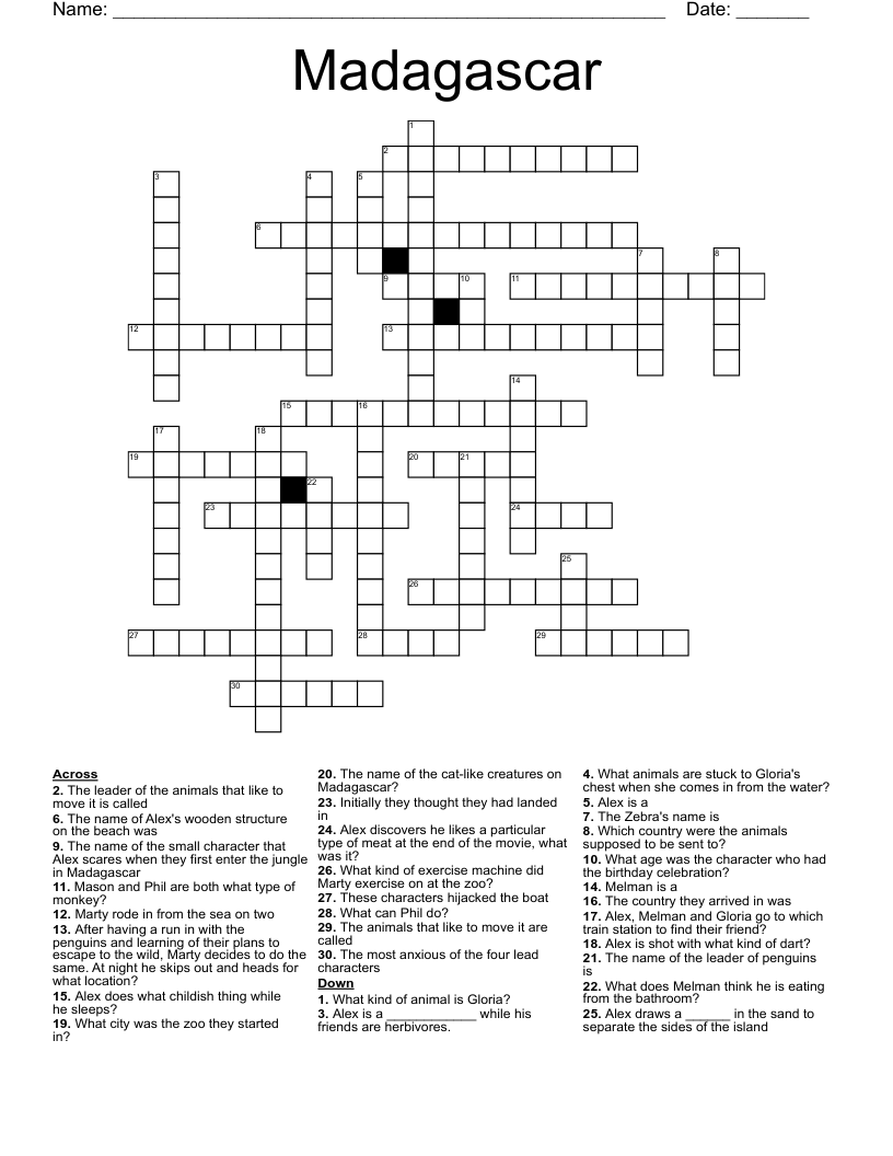 Madagascar Crossword WordMint