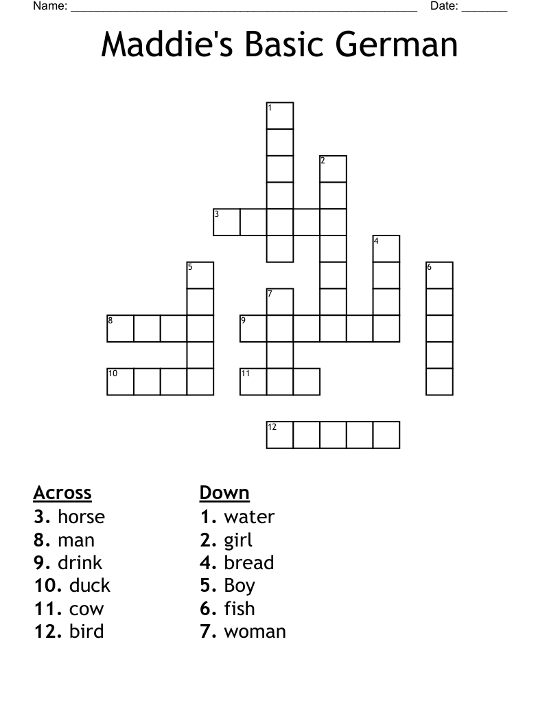 Maddie's Basic German Crossword WordMint(05)