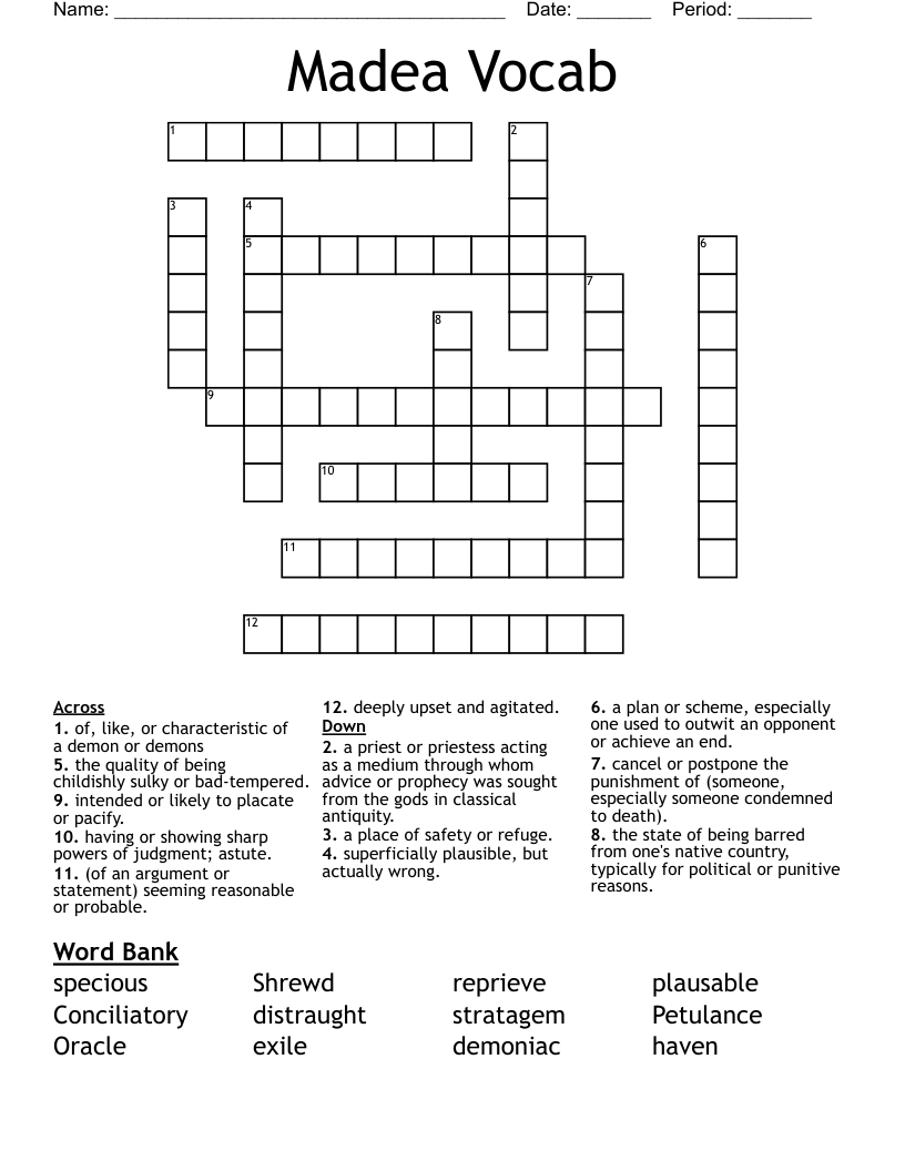 Madea Vocab Crossword WordMint